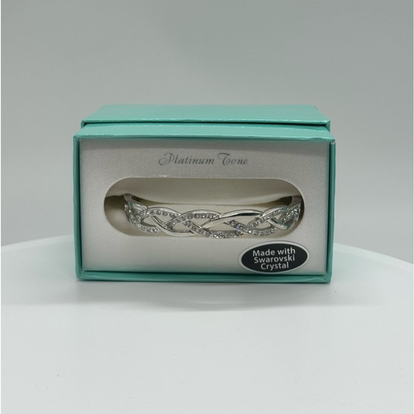 Silver Tone Braided Crystal Hinged Bangle Bracelet Made w Swarovski Crystals - Picture 3 of 12